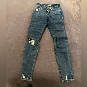 Good american good waist exposed button distressed skinny jeans